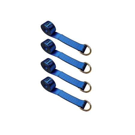 TIE 4 SAFE 2" x 10' Lasso Strap w/ D Ring Auto Tie Down Wheel Lift Tow Truck Trailer Blue, 4PK TWS21-510-W27-BU-C-4